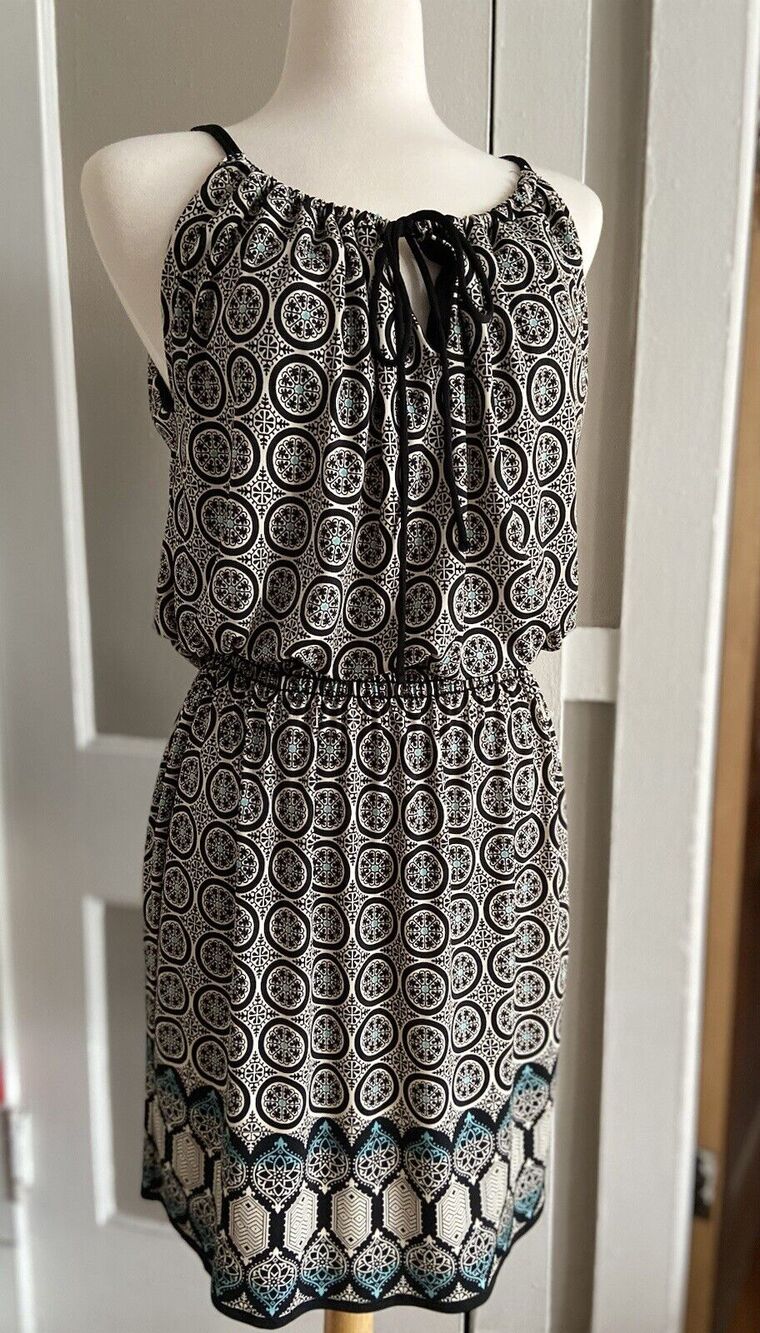 MAX STUDIO Black Boho Pattern Sleeveless Stretch Tank Dress sz M
